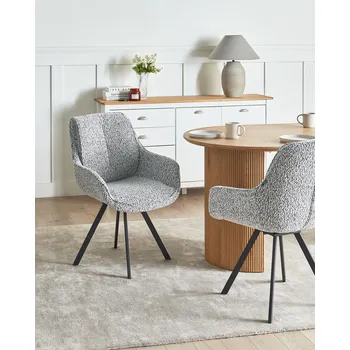 Jídelní židle Otočná jídelní židle černobílá čalounění buklé zaoblené opěradlo s područkami skandinávský styl kuchyňe jídelna Beliani