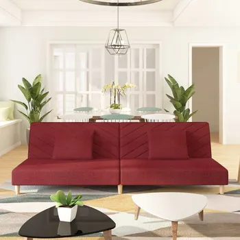 Pohovka vidaXL 2místná rozkládací pohovka se 2 polštáři textil [375890] Barva: vínová červená