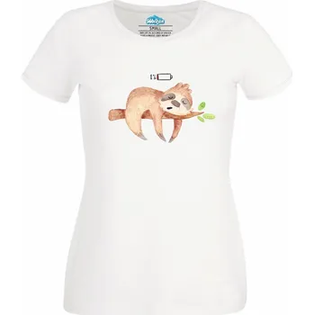 Dámské tričko Dámské tričko Líný lenochod 1% Baterie (Velikost: XXL, Barva: Bílá)