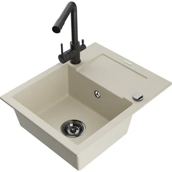 Kuchyňský dřez MEXEN/S - Enzo granitový dřez 1-miska s odkapávačem včetně baterie Duero, béžová 6506-69-671600-70