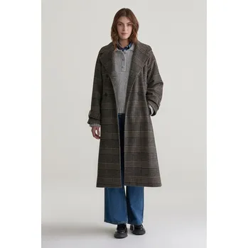 Dámský kabát KABÁT GANT LARGE CHECKED WOOL TRENCH COAT BLACK