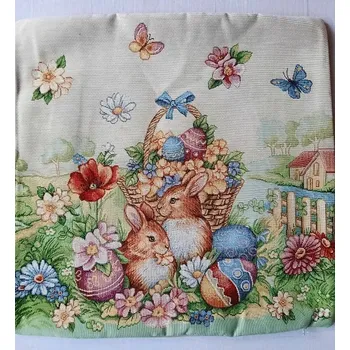 Povlak na dekorativní polštářek GOBELÍNOVÝ POVLAK - velikonoční Zajíčci košík