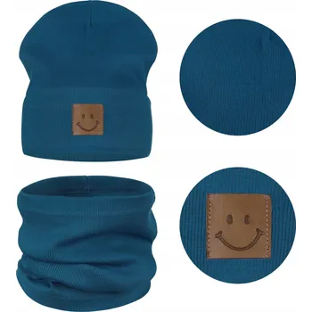 Čepice ČEPICE a NÁKRČNÍK Sada pro děti BAVLNA 95% 48-52 MOŘSKÝ