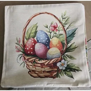 Povlak na dekorativní polštářek GOBELÍNOVÝ POVLAK - velikonoční košík vejce