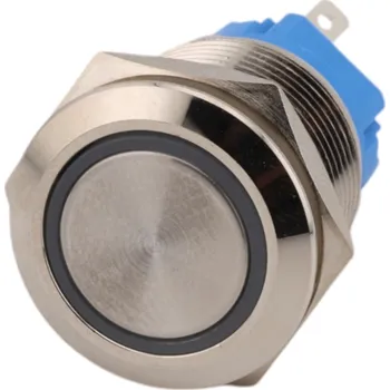 vypínač Spínač kovový s aretací, stříbrný, průměr 21mm, IP65 Červená 12-24 V DC