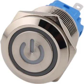 vypínač Spínač kovový s aretací, symbol ON/OFF, stříbrný, průměr 21mm, IP65 Zelená 12-24 V DC