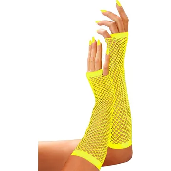 Karnevalový doplněk Dámské žluté fishnet rukavice bez prstů 33 cm