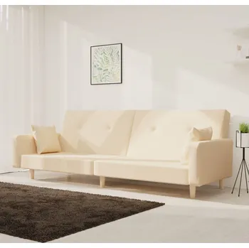 Pohovka vidaXL 2místná rozkládací pohovka se 2 polštáři textil [375745] Barva: krémová
