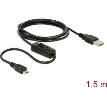 vypínač Delock USB kabel USB 2.0 USB-A zástrčka, USB Micro-B zástrčka 1.50 m černá vč. spínače ZAP/VYP 84803