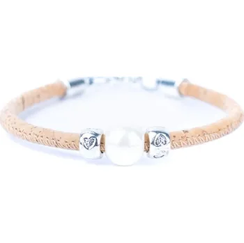 Kabelka Korkový náramek s korálkem a srdíčky - Bílý