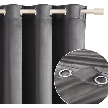 Obraz Hotový závěs VELUR velurový na kroužcích 140x280 Bianca tmavě šedý