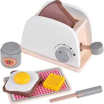 Dětský spotřebič Dřevěný toastovač s toasty a vajíčkem
