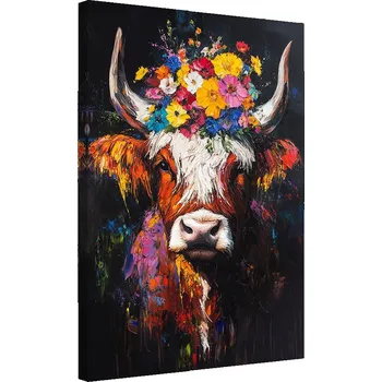 Obraz Obraz na plátně, Skotská kráva s květinami na hlavě 40x60