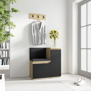 Předsíňová stěna Eka Předsíňová stěna s čalouněnými panely Trinity 30 - Dub Artisan s černou / Černá 2316