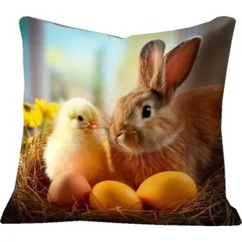Dekorativní polštářek Polštářek s výplní Velikonoční Zajíček a Kuřátko 40x40 cm (Polštářek s králíčkem, králík)
