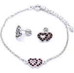 Stříbrná souprava srdce s českým granátem Memory