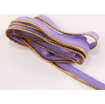 Bavlněný výpustek - zlatá/fialová - šířka 1 cm