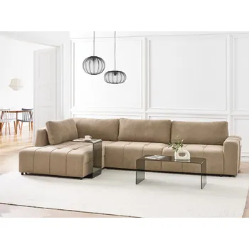 Pohovka 4místná rohová rozkládací pohovka pravostranná hnědá látka s úložným prostorem hustě polstrovaný nábytek do obývacího pokoje moderní styl Beliani