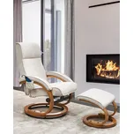 Polohovací křeslo světle béžové s podnožkou Polyesterová tkanina Čalouněné dřevěný rám Vyhřívané masážní funkce Retro design Beliani