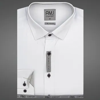 Pánská košile AMJ bavlněná, bílá s vetkávaným vzorem VDSBR1154/21, dlouhý rukáv, slim-fit, vel. 41