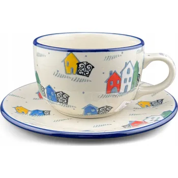 UNIKÁT Domki Šálek s podšálkem 200 ml dekorativní U5180 Bolesławiec Keramika