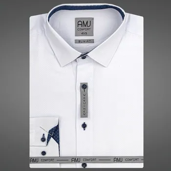 Pánská košile AMJ bavlněná, bílá vytláčený vzor, VDBPSR1154/22, dlouhý rukáv, prodloužená délka, slim fit, vel. 43
