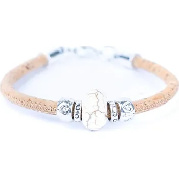 Kabelka Korkový náramek s korálkem - Bílý