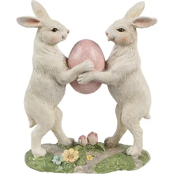 Dekorace pár béžových zajíčku dělící se o vajíčko – 11x5x13 cm