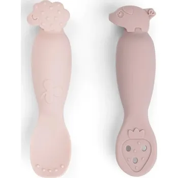 dětská jídelní sada DONE BY DEER Silikonové lžičky Tiny Farm 2ks růžové