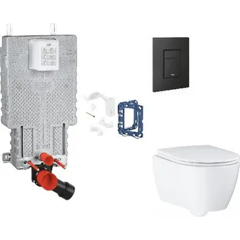 WC sada Grohe Uniset - Set předstěnové instalace, klozetu, sedátka SoftClose, tlačítka Even a sady pro vhazování tablet, phantom black SANI15BB5119