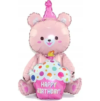 Balónek BALÓNEK MEDVÍDEK VŠE NEJLEPŠÍ K NAROZENINÁM RŮŽOVÝ 97x77,5 CM