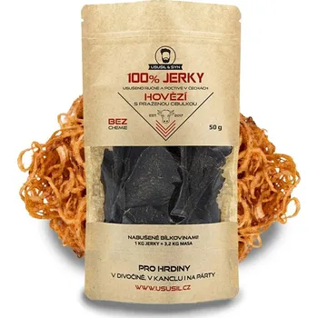 Sušené maso Usušil a syn JERKY HOVĚZÍ 100% S PRAŽENOU CIBULKOU Gramáž: 150 g