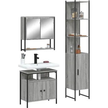 Koupelnový nábytek vidaXL 3dílný set koupelnového nábytku kompozitní dřevo [3214675] Barva: šedá sonoma