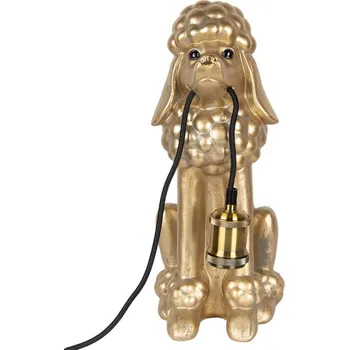Dekorativní svítidlo Zlatá stolní lampa pes pudl s žárovkou v tlamě 27x16x38 cm + doprava zdarma