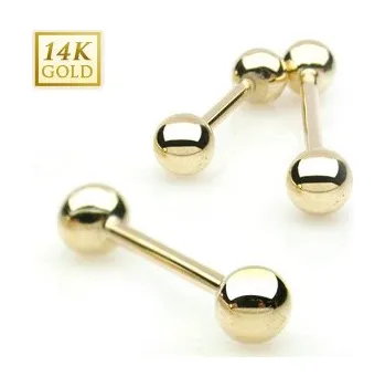 Piercing Šperky4U Zlatý piercing do jazyka 1,6 x 16 mm, kuličky 5 mm - Au 585/1000 - ZL01105-1616-YG