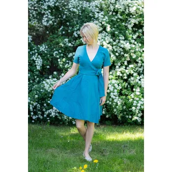 Dámské šaty Kulišárny Mušelínové zavinovací šaty s kolovou sukní SMARAGD Velikost: 34