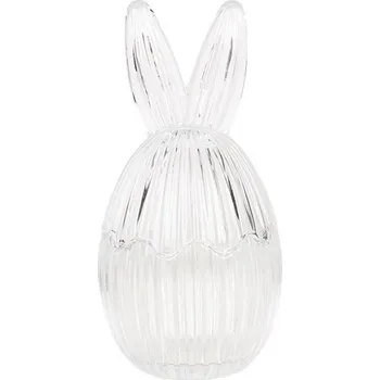 Dóza na potraviny Skleněná pruhovaná dóza vajíčko s víčkem s králičíma ušima – 9x17