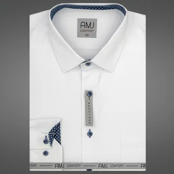 Pánská košile Pánská košile AMJ bavlněná, bílá vzorovaná, VDBR1154/23, dlouhý rukáv, regular fit, vel. 42