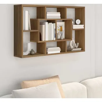 police vidaXL Nástěnná police 85 x 16 x 52,5 cm kompozitní dřevo [801419] Barva: hnědý dub