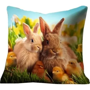 Dekorativní polštářek Polštářek s výplní Velikonoční Zajíčci a Kuřátka 40x40 cm (Polštářek s králíčkem, králík)