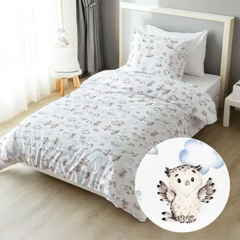 Povlečení Dětské bavlněné ložní povlečení Sandra SA-478 Lesní zvířátka v borůvčí na bílém Jednolůžko 140x200 a 70x90 cm