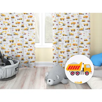 ubrus Dětský bavlněný závěs Sandra SA-081 Nákladní auta a bagry na bílém 140x140 cm