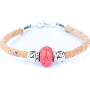 Kabelka Korkový náramek s korálkem - Červený