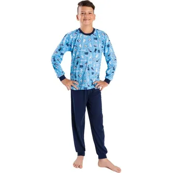 Betty Mode (ušito v ČR) Chlapecké pyžamo modré fotbal 122