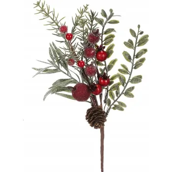 umělá květina Umělá ojíněná větvička s červenými bobulemi 1 ks