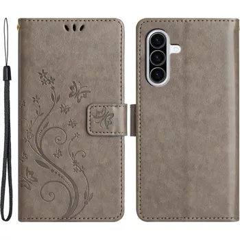 Pouzdro na mobilní telefon Flowers knížkové pouzdro na Samsung Galaxy A26 5G - šedé
