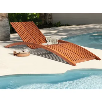 Zahradní lehátko Zahradní lehátko hnědé modřínové dřevo s profilovaným sedákem venkovní zahradní nábytek Beliani