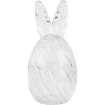 Dóza na potraviny Skleněná diagonálně pruhovaná dóza vajíčko s víčkem s králičíma ušima – 9x17