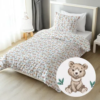 Povlečení Dětské bavlněné ložní povlečení Sandra SA-470 Medvídci a koloušci na bílém Jednolůžko 140x200 a 70x90 cm