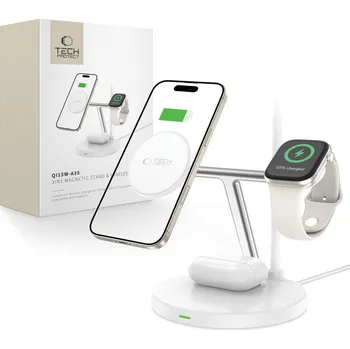 Bezdrátová nabíječka Tech-Protect Qi15W-A35 3v1 Magnetic Magsafe Wireless Charger white